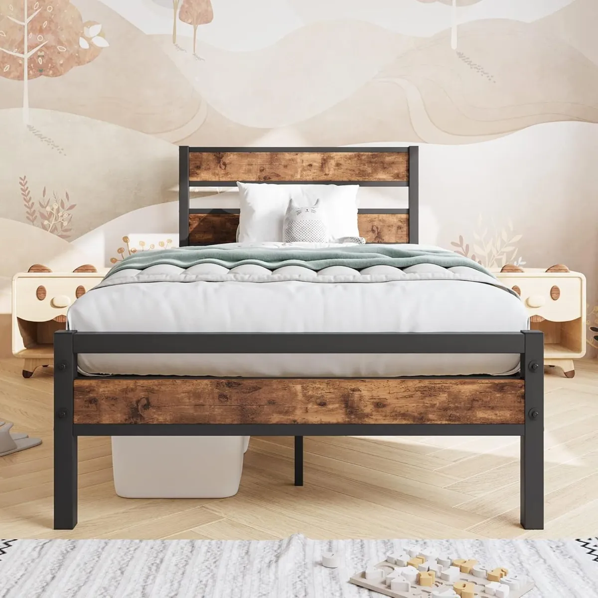 Single Bed Frame with Storage Metal Beds Solid - Image 1