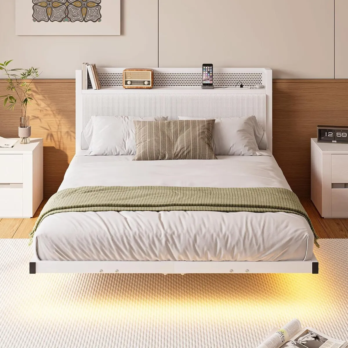 Floating Double Metal Bed Frame with LED Lights - Image 1