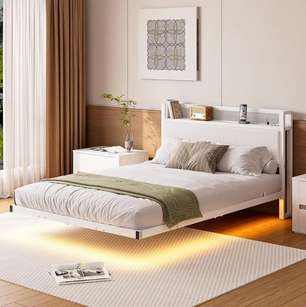 Floating Double Metal Bed Frame with LED Lights - Image 3