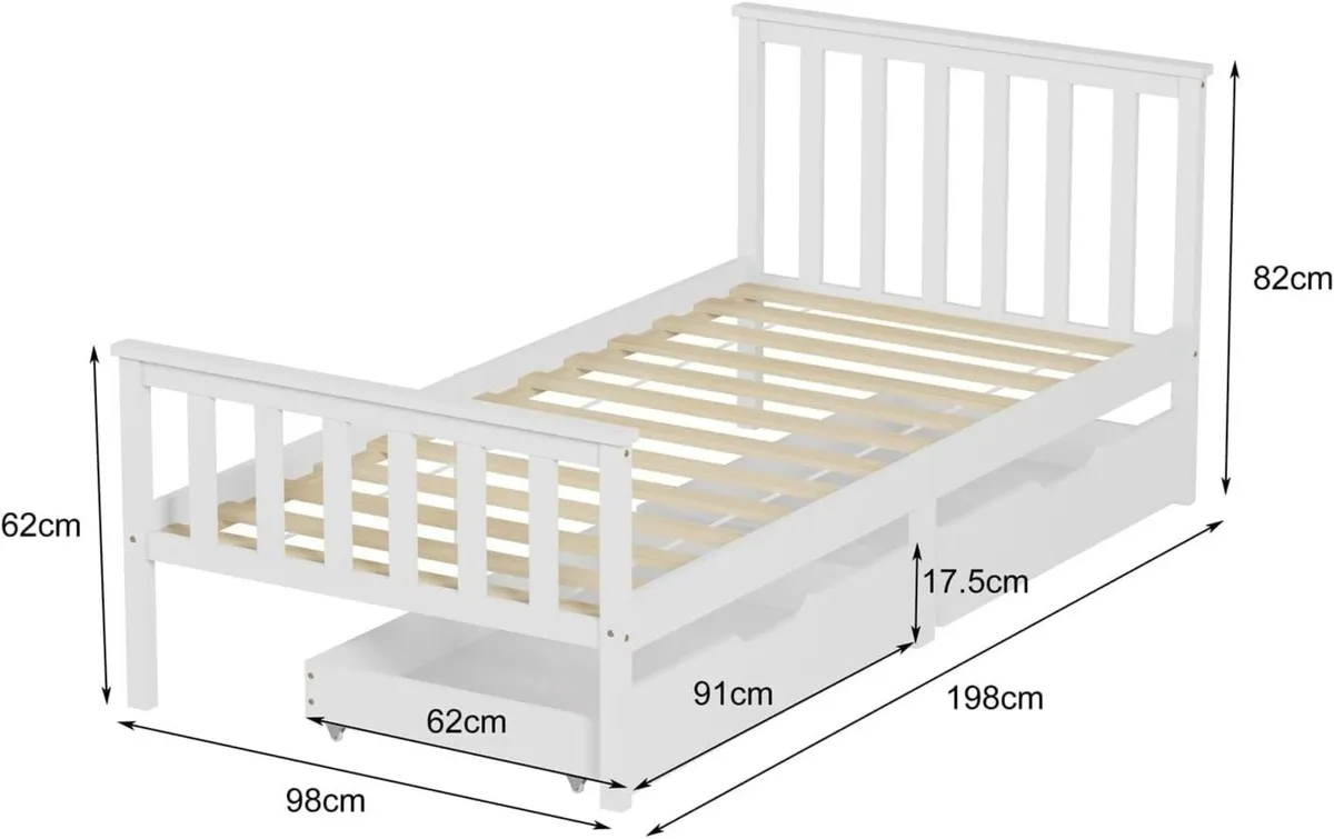 Wooden Single Bed Frame with Storage Drawers - Image 2