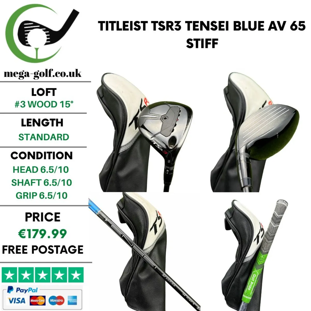 Titleist TSR3 #3 Wood 15° /Tensei Blue Av 65 Stiff - Image 1