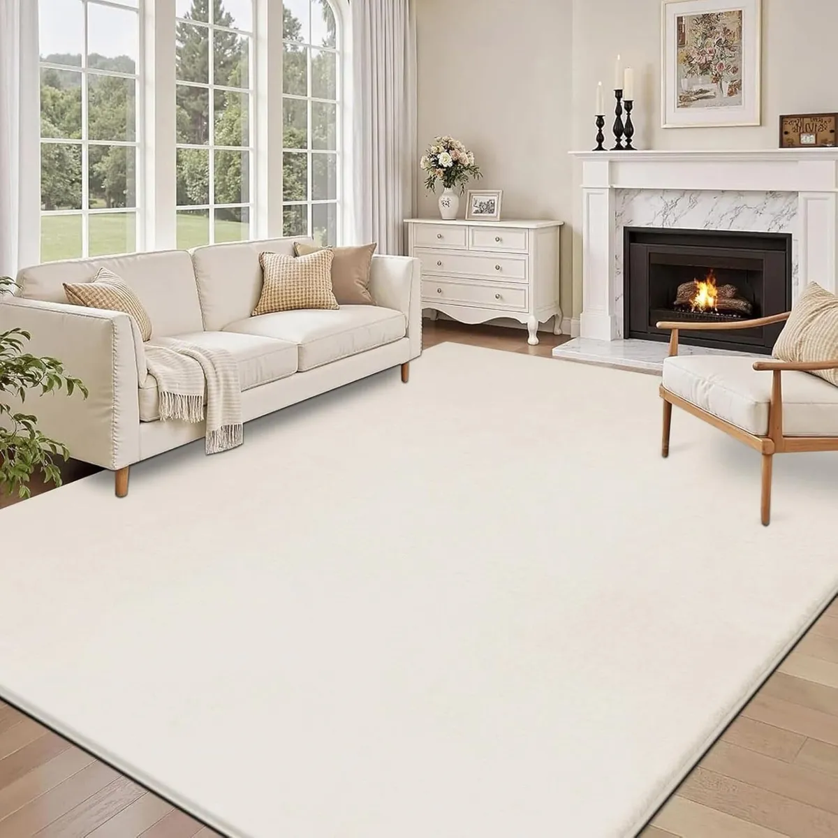 Cream Rugs Living Room Large 200x300 cm Washable - Image 1