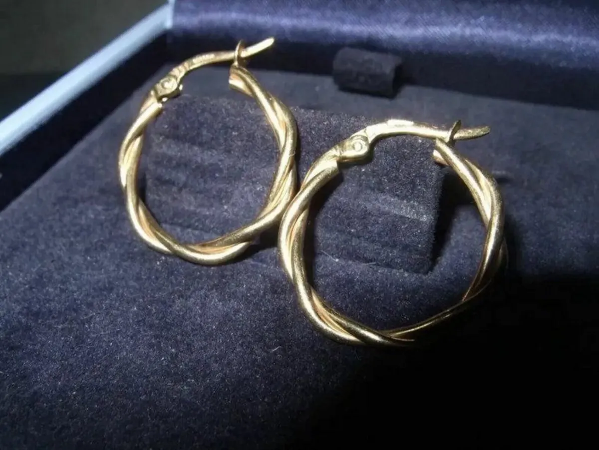 Vintage 9ct Gold Twist Hoops - Image 2