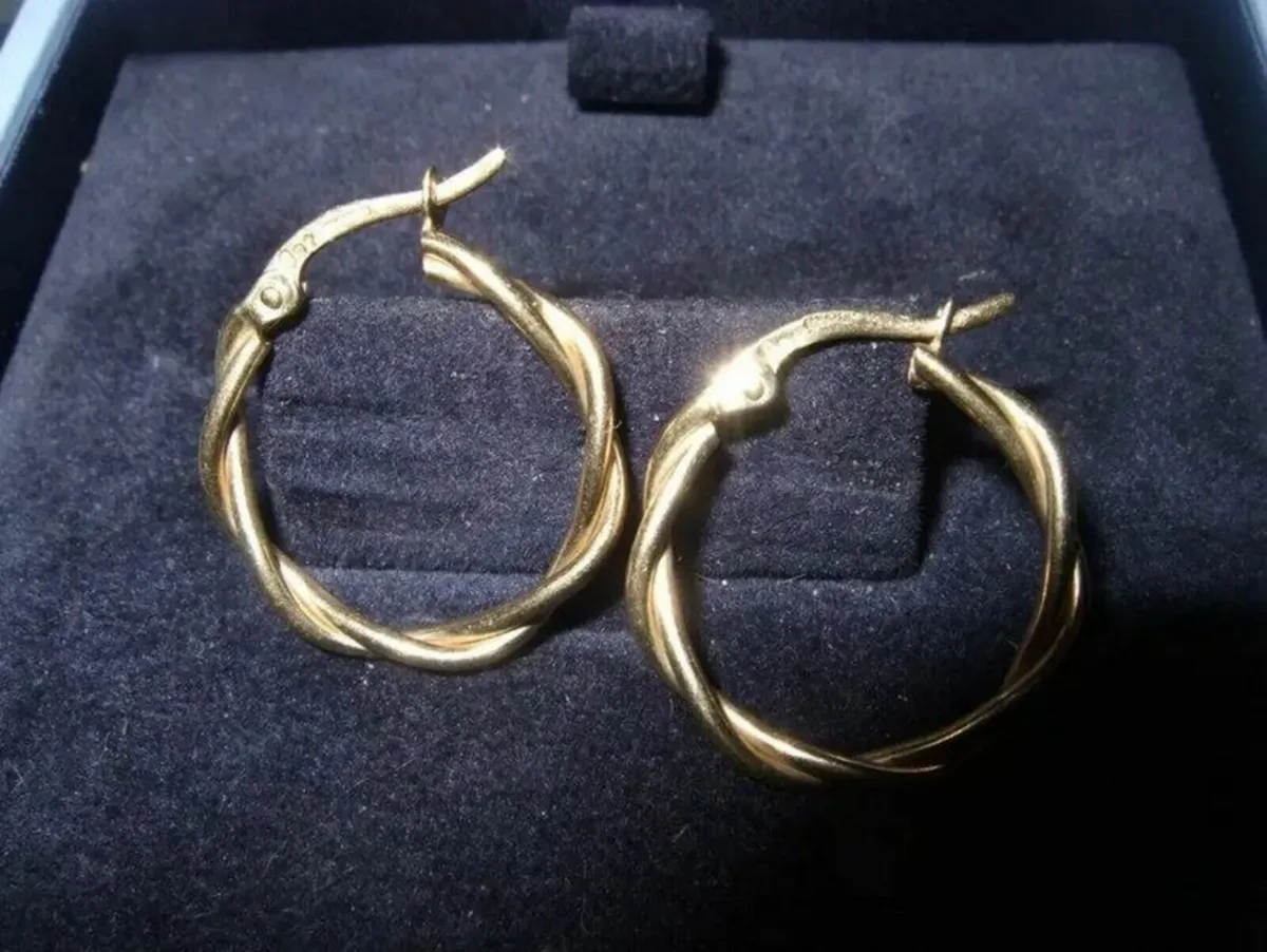 Vintage 9ct Gold Twist Hoops - Image 3