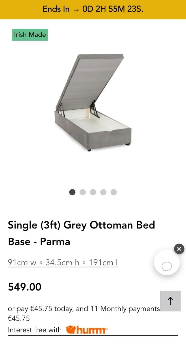 Single Grey Ottoman Bed Base + Mattress - Image 1