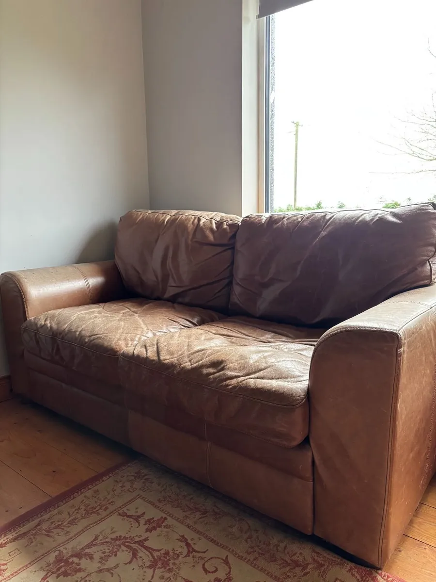 Brown Leather Sofa Suite – 2-Seater & Armchair - Image 3
