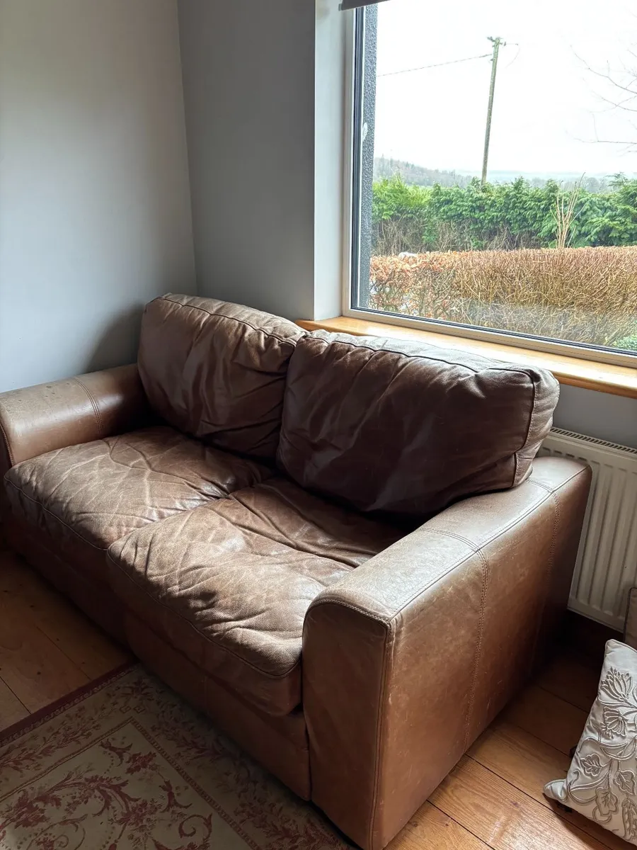Brown Leather Sofa Suite – 2-Seater & Armchair - Image 4