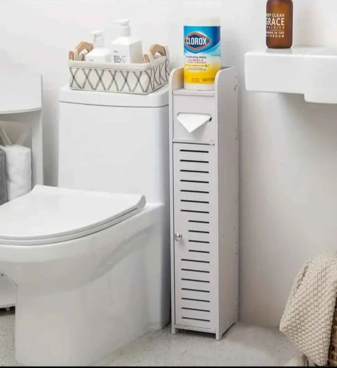 Toilet Paper Holder Stand, Toilet Storage Cabinet - Image 2