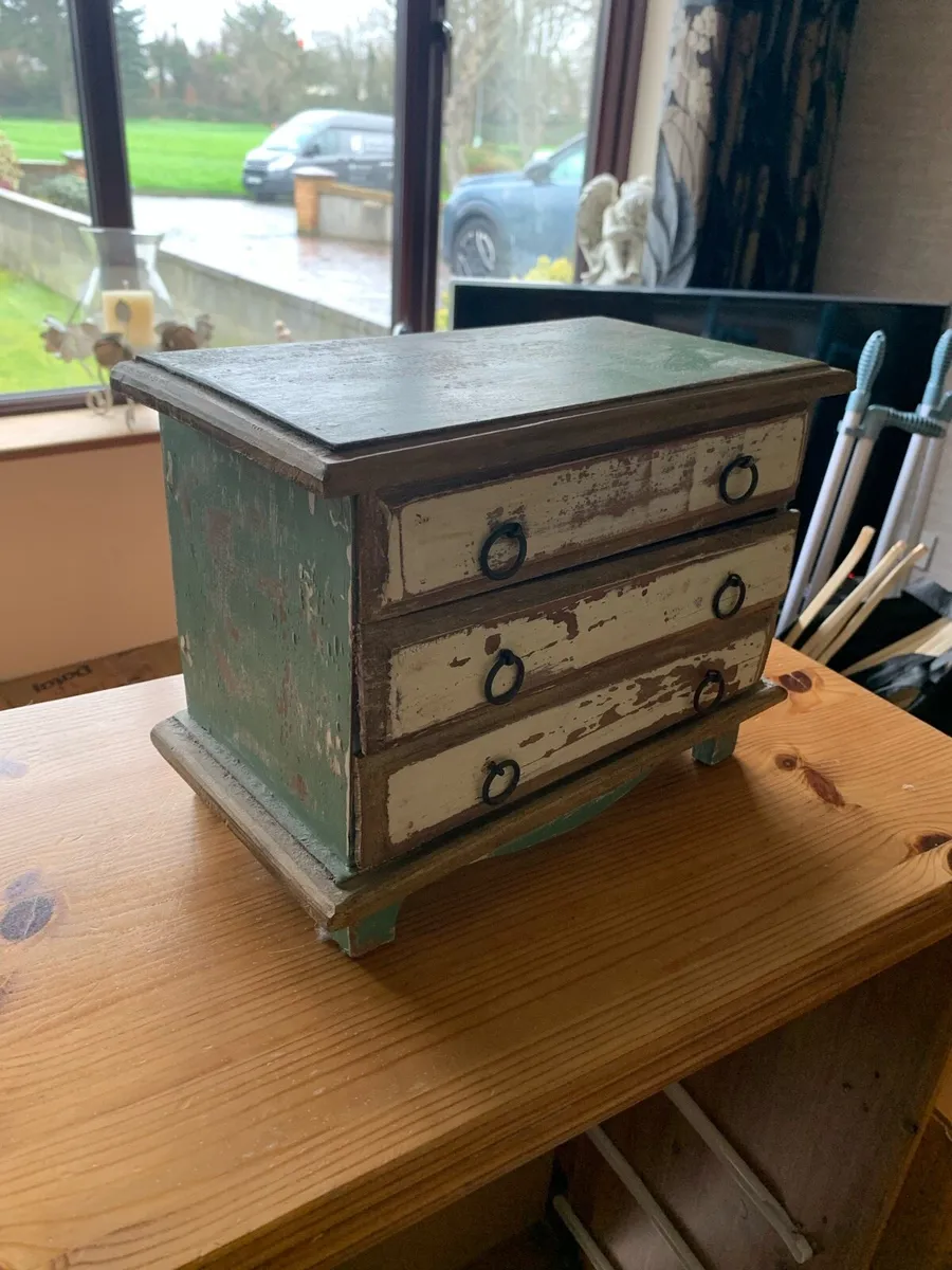 Rustic Vintage Wooden Jewellery Box – 3 Drawers - Image 1