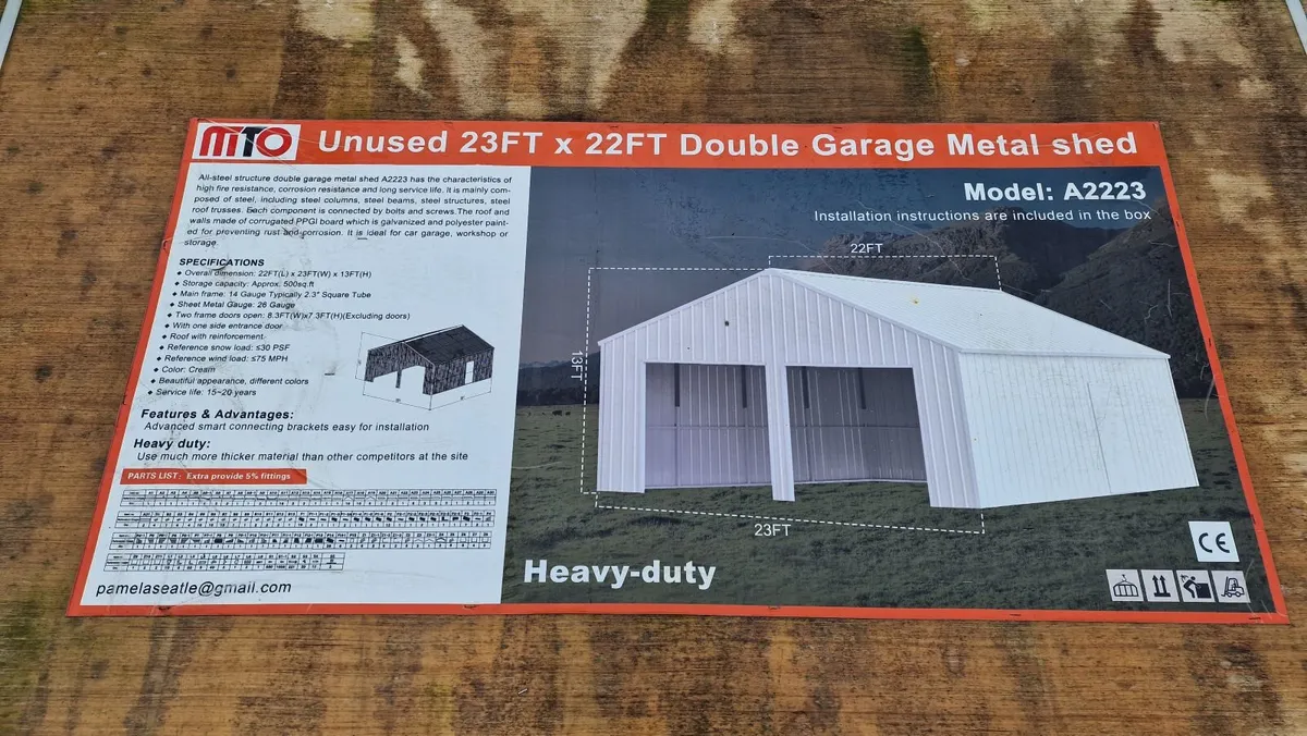 22ftx23ft Steel Double Garage Shed - Image 2