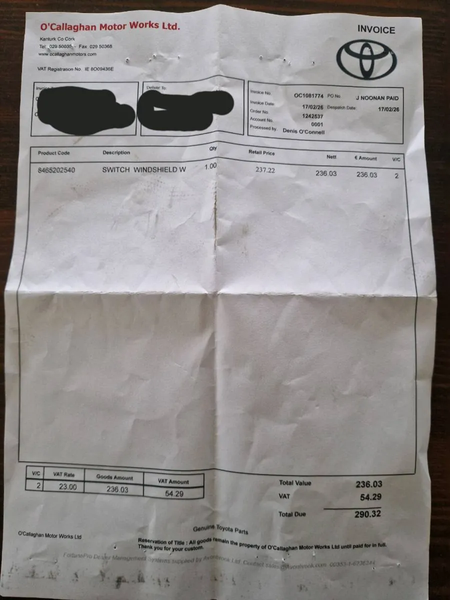 Toyota Auris wiper stalk - Image 2