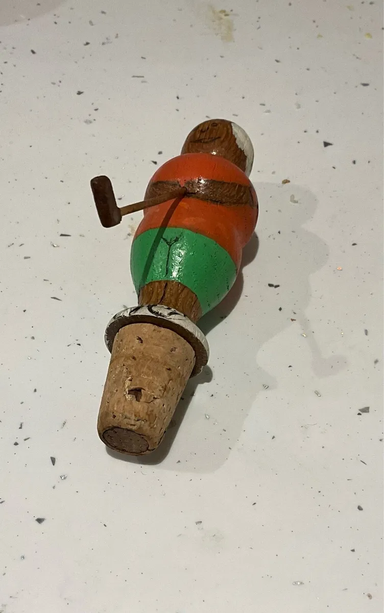 Vintage Carved Wooden Bottle Stopper - Image 1