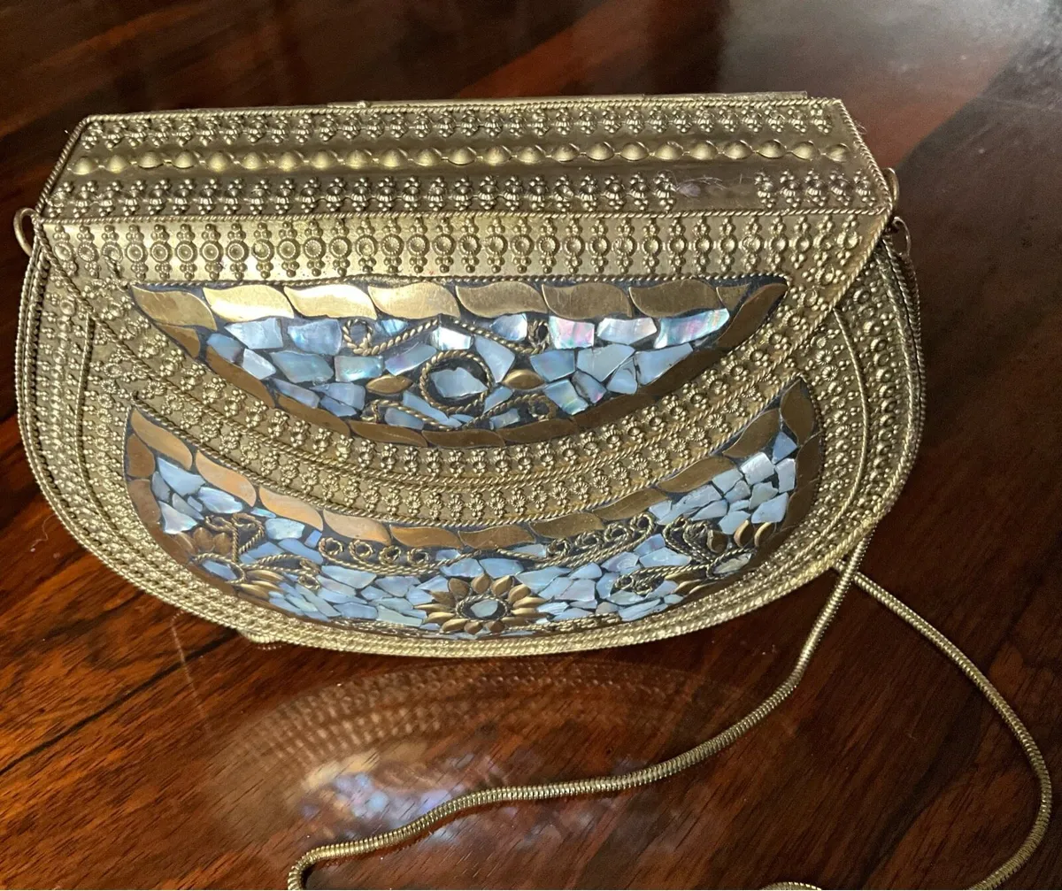 Vintage Mother of Pearl Metal Mosaic Clutch Bag - Image 1