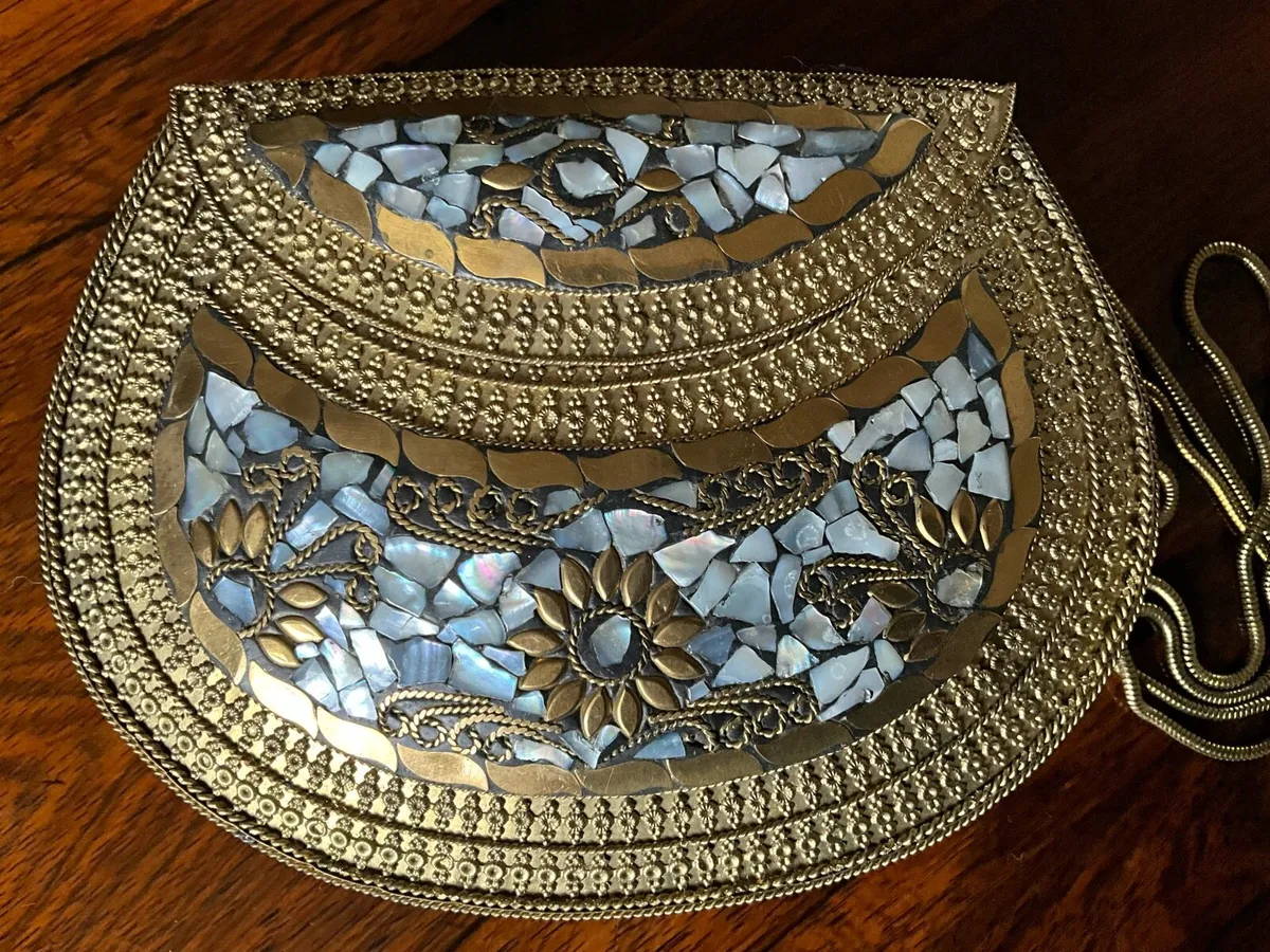 Vintage Mother of Pearl Metal Mosaic Clutch Bag - Image 4