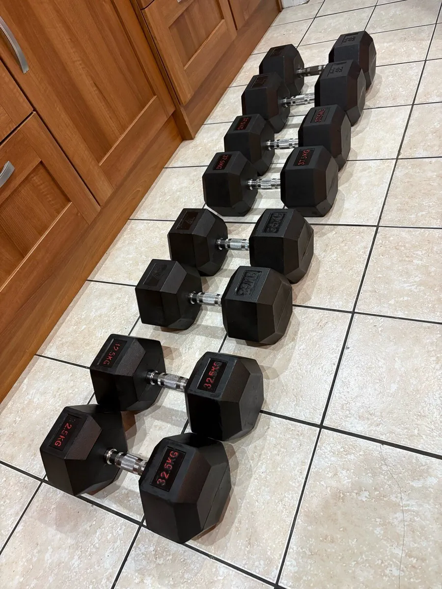 RUBBER HEX DUMBBELLS 32.5KG - 40KG, CHEAP, READ!!! - Image 1