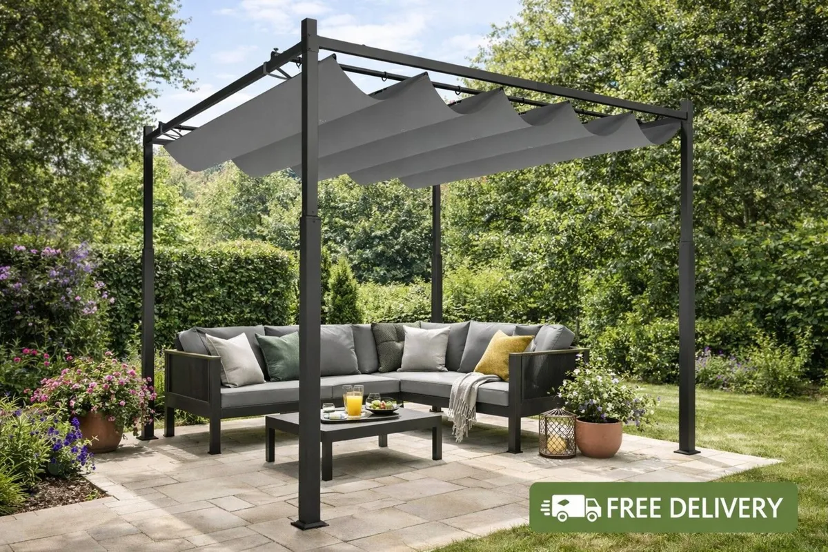 3m x 3m Retractable Garden Pergola with Canopy Roo - Image 1