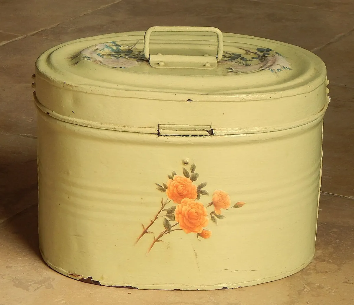 Vintage Hand Painted Metal Storage Bin - Image 2
