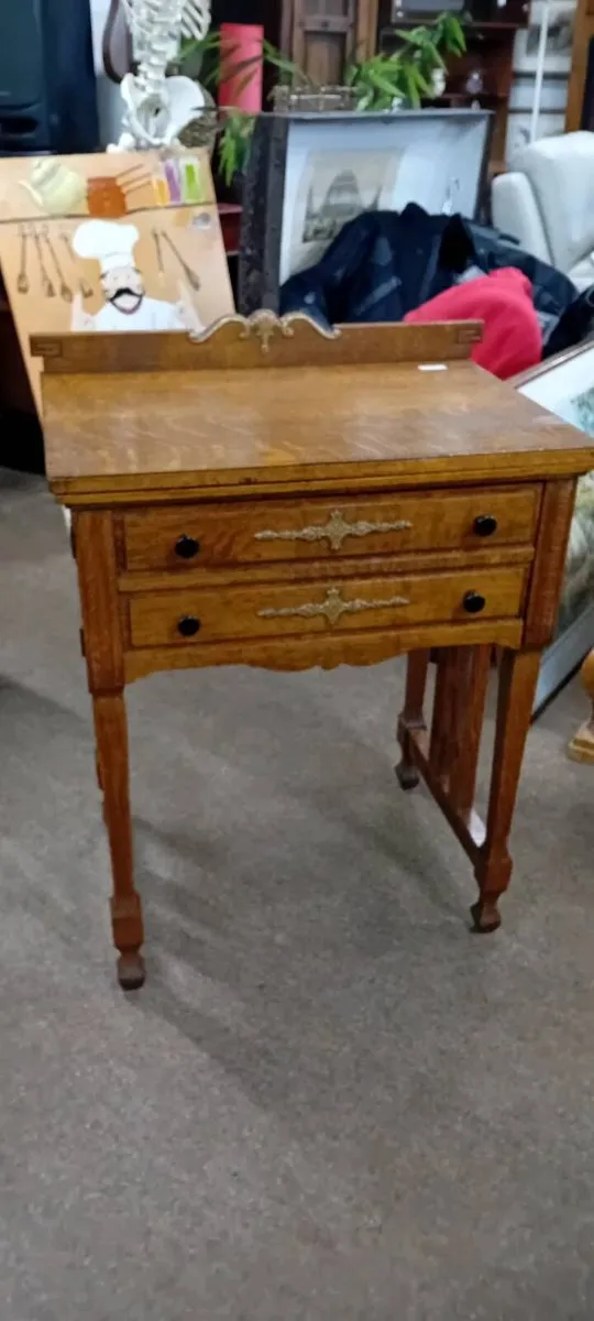 Antique Oak Sewing Machine Table - Image 1