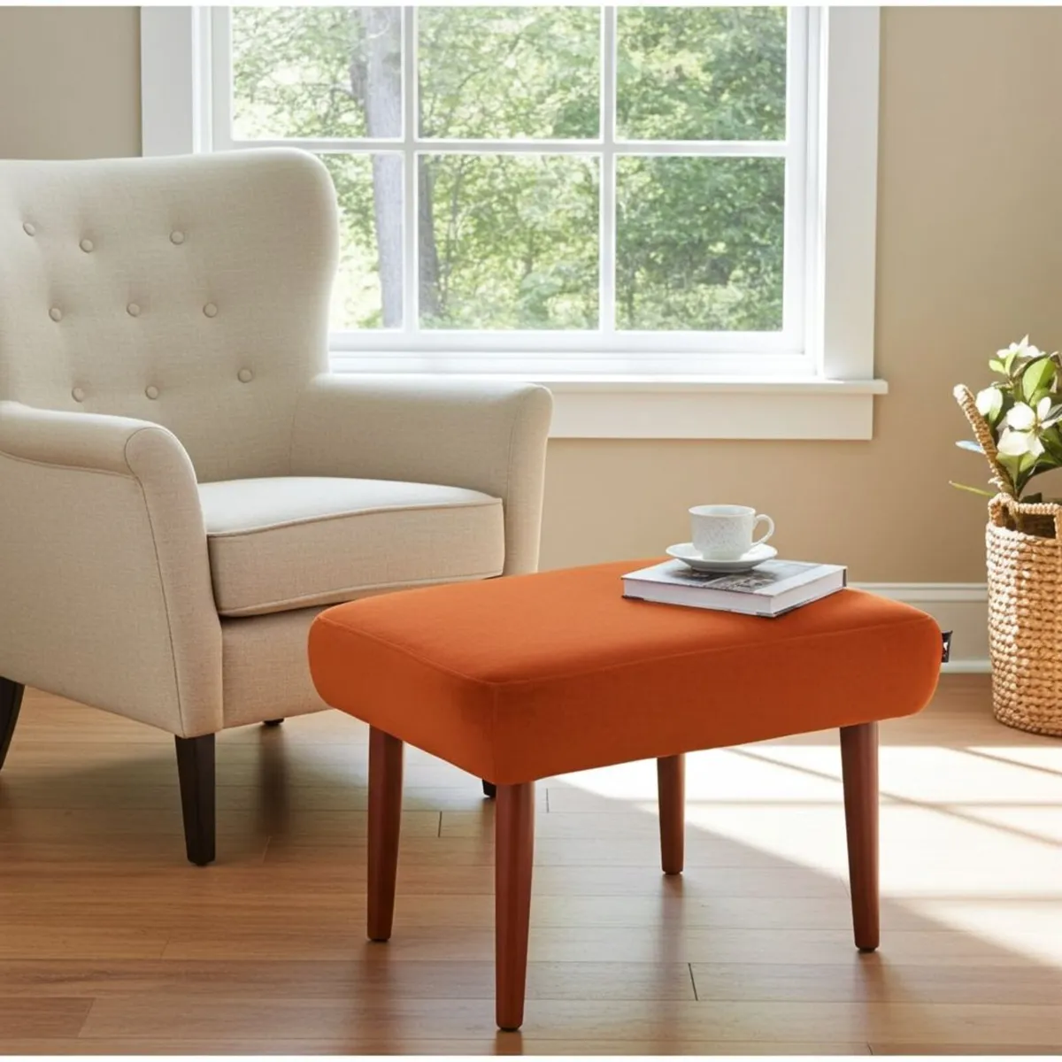 Burnt Orange Velvet Footstool – Timeless Accent - Image 4