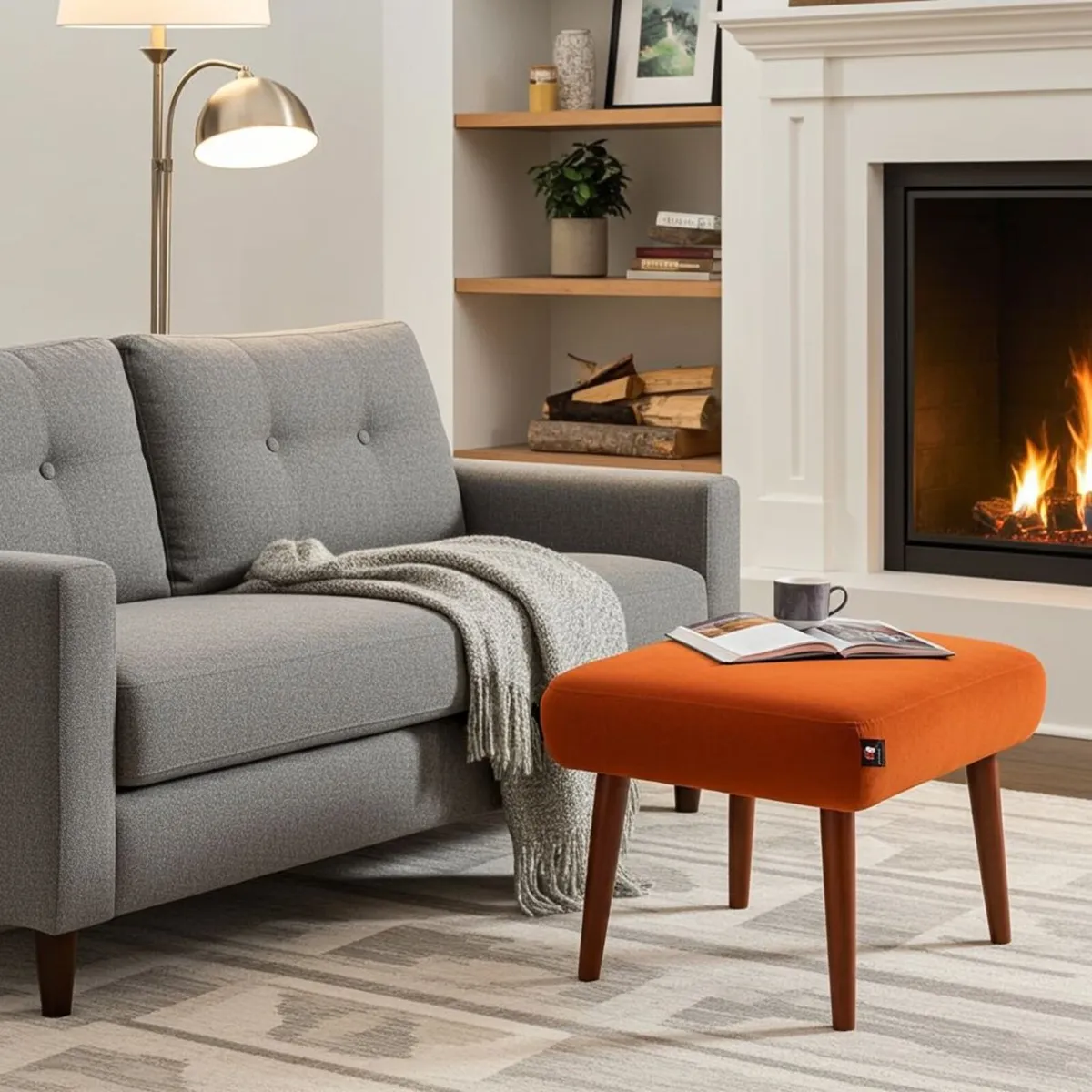 Burnt Orange Velvet Footstool – Timeless Accent - Image 3