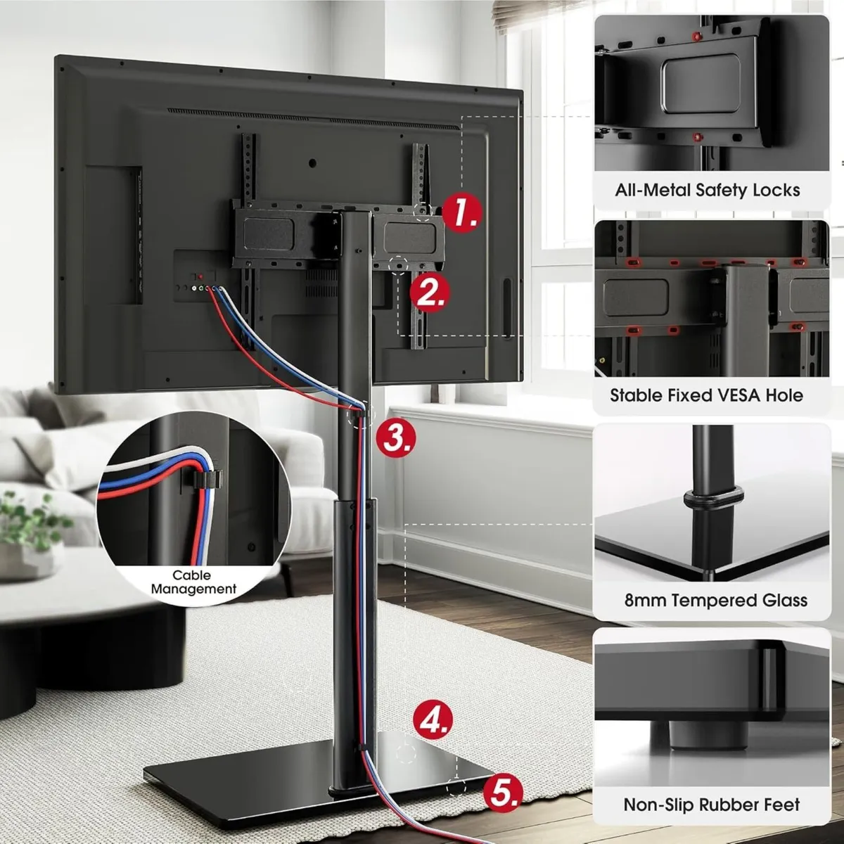 TV Stand Floor for 32-70 Inch TVs Tilting - Image 4