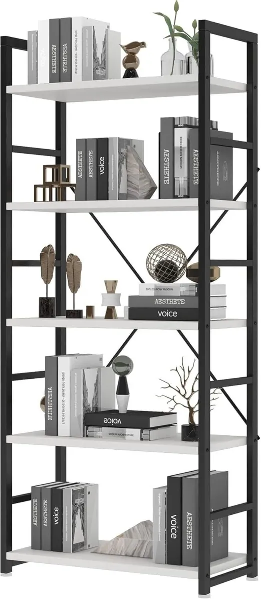 Industrial Bookshelf 5-Tier 24.8 White Shelving - Image 4