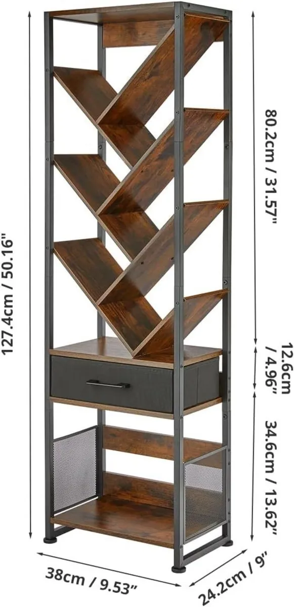 Tree Bookshelf with Side Table Tall Bookcase - Image 2
