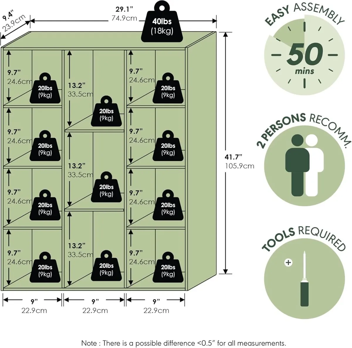 LUDER Book Shelf 11-Cube Bookshelf Reversible - Image 4