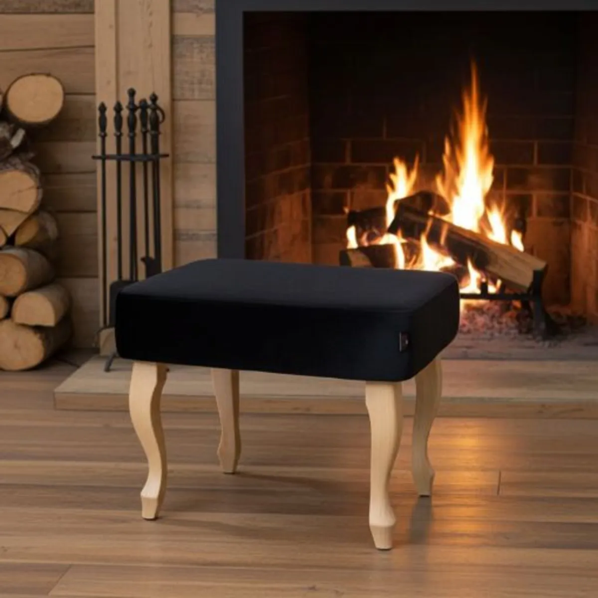 Footstool 60×40 cm – Black Velvet Pouffe with Beec - Image 4