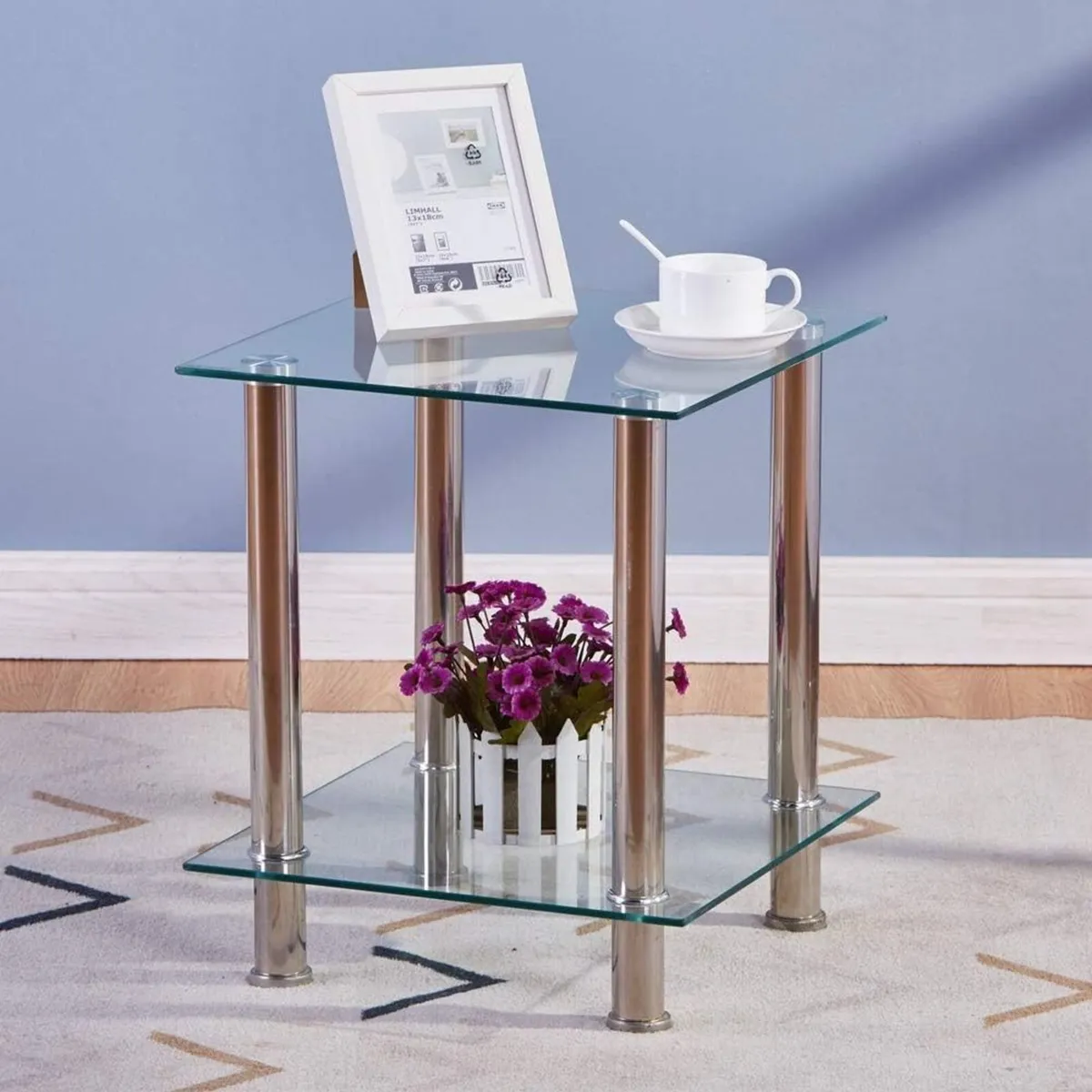 2-Tier Small Glass Coffee Table Corner Side End - Image 2