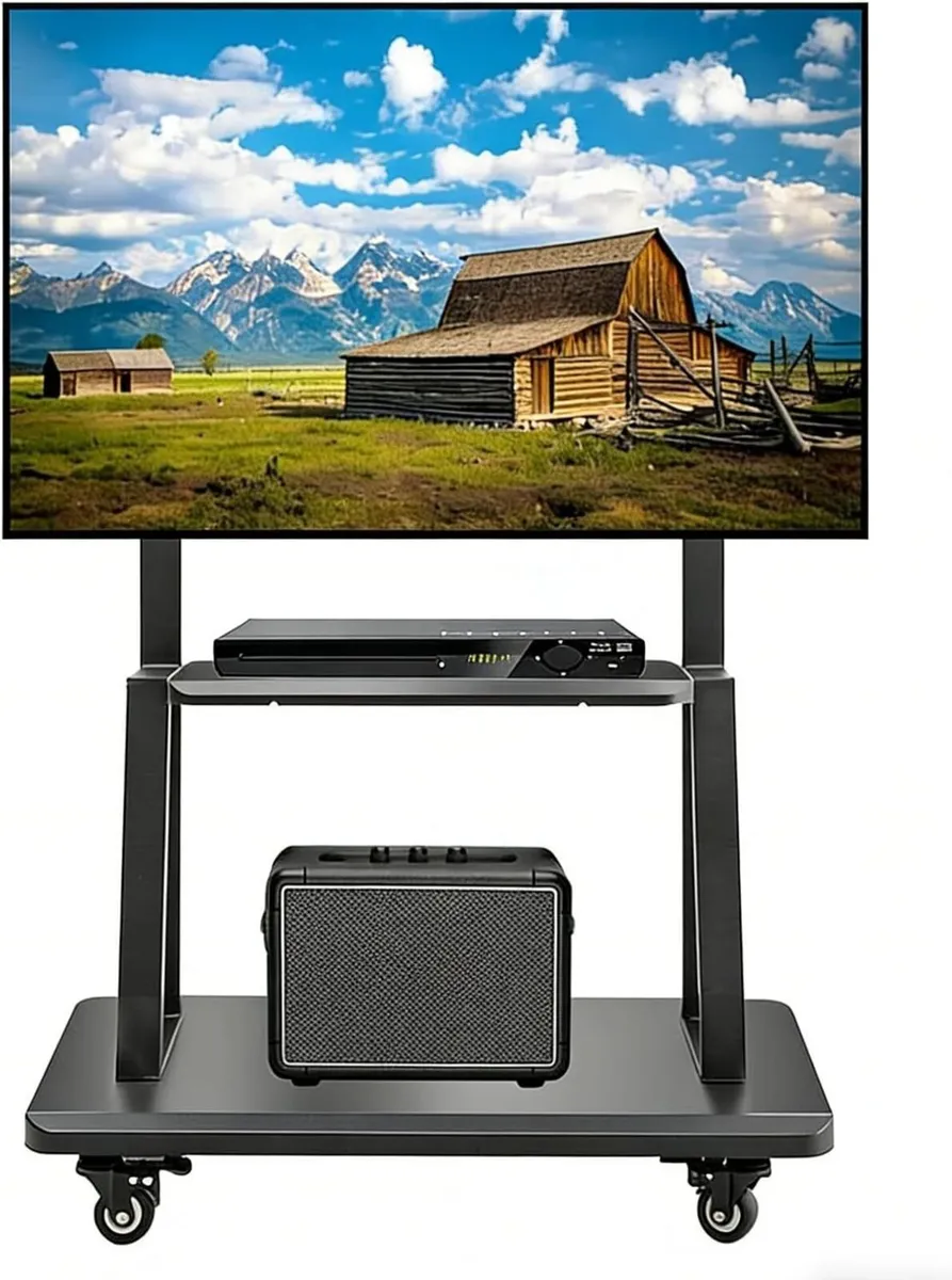 Mobile TV Stand Rolling TVs Cart on Wheels Height - Image 1