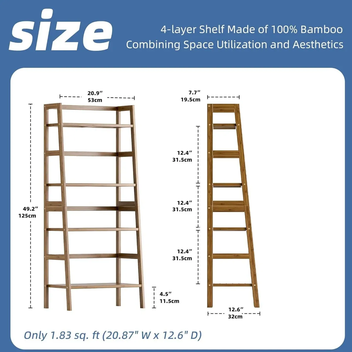 Ladder Shelf Walnut Bamboo Bookshelf 4 Tier Open - Image 3