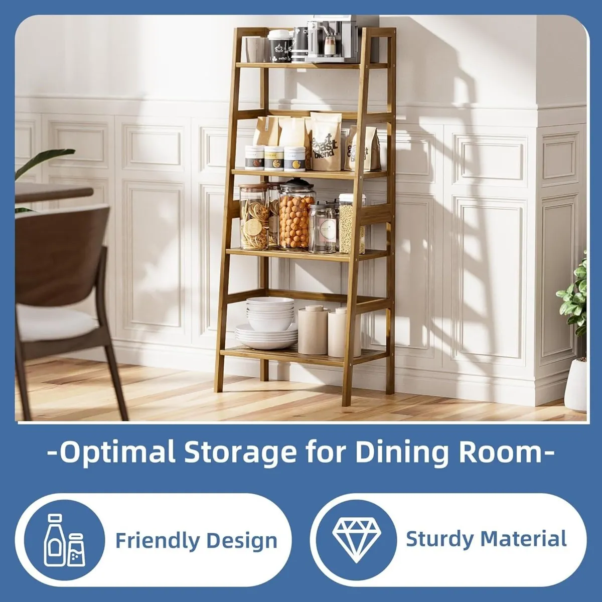 Ladder Shelf Walnut Bamboo Bookshelf 4 Tier Open - Image 4