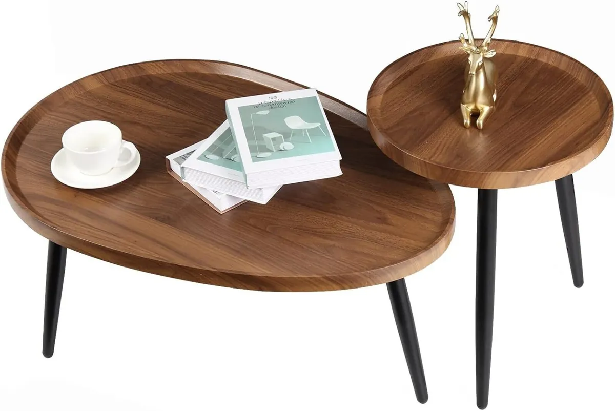 Oval Coffee Table Nest Wood: 2 Nesting Set Large - Image 1