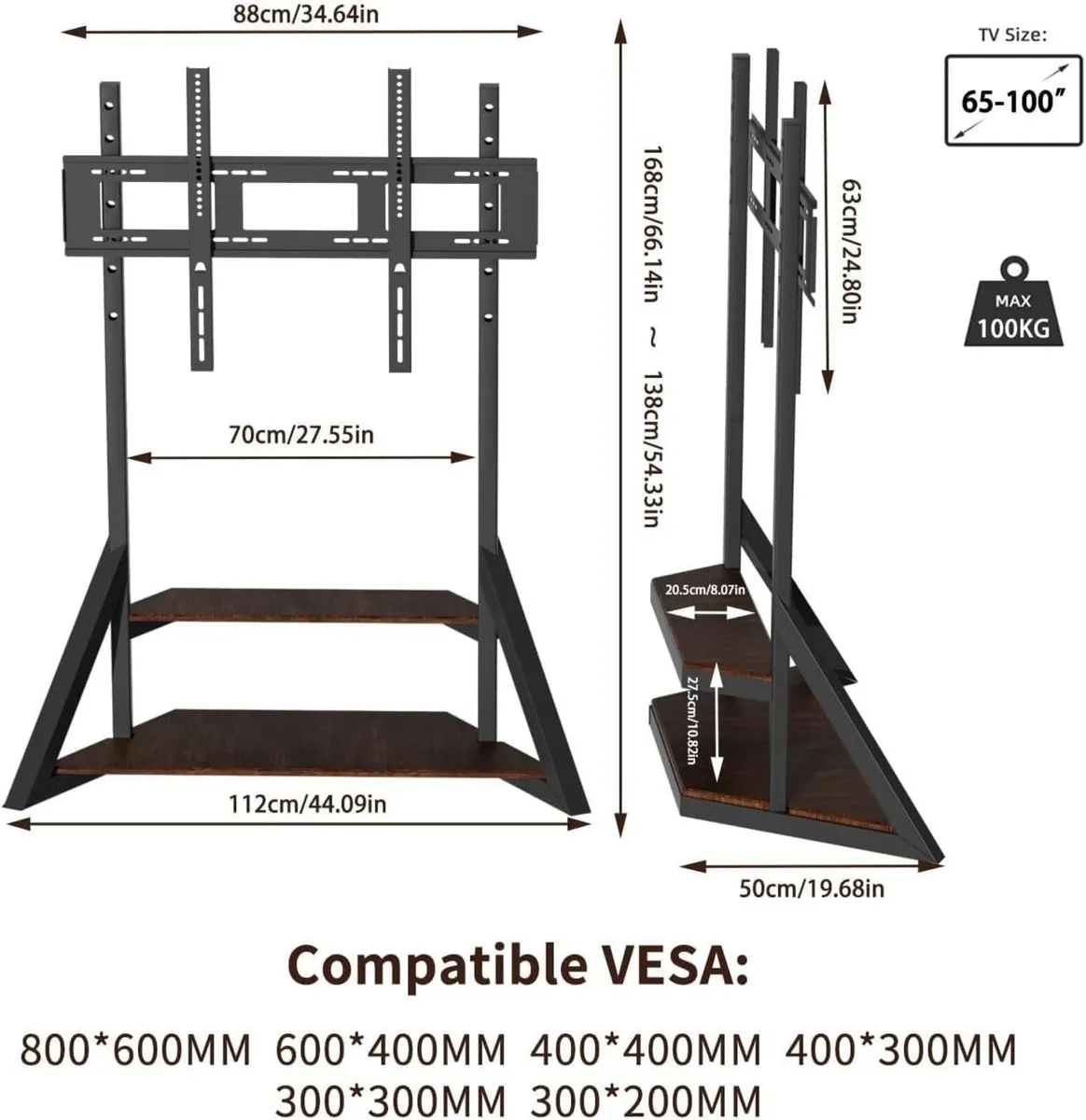 Mobile Floor TV Stand with Wheels and Wooden - Image 4