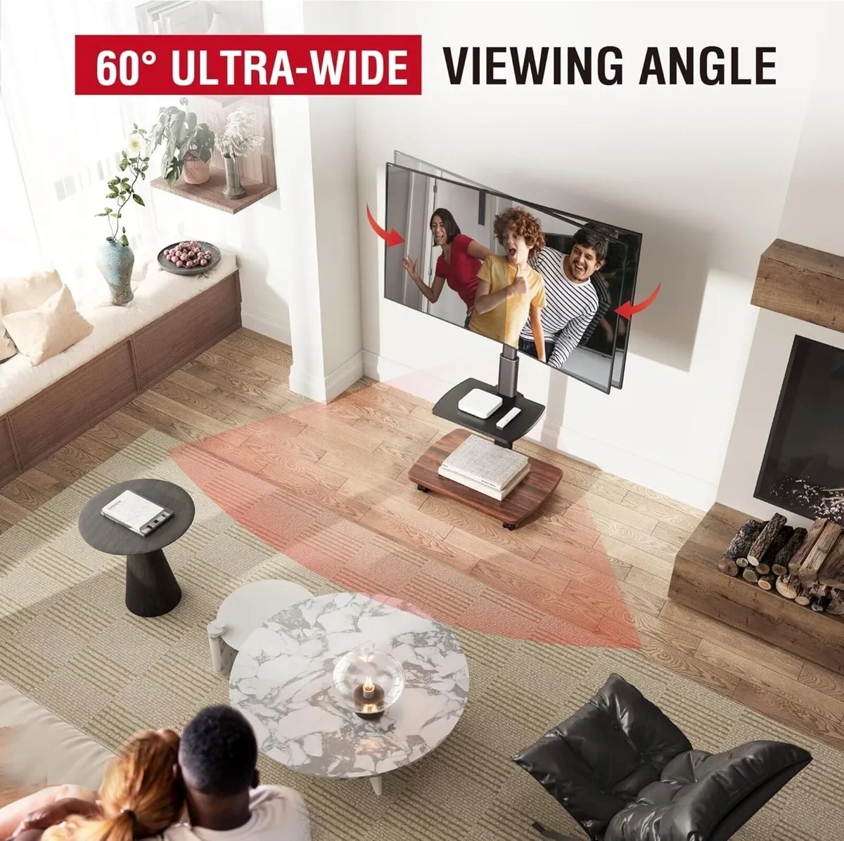 Mobile TV Stand on Wheels with Wooden Base and - Image 2