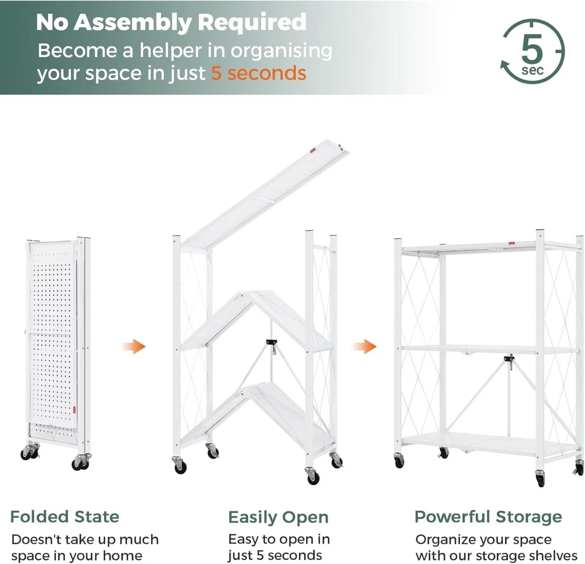Folding Storage Shelves 3 Tiers Metal Shelving - Image 4
