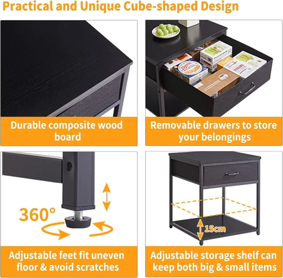 Large End Table with Fabric Drawer Adjustable - Image 4