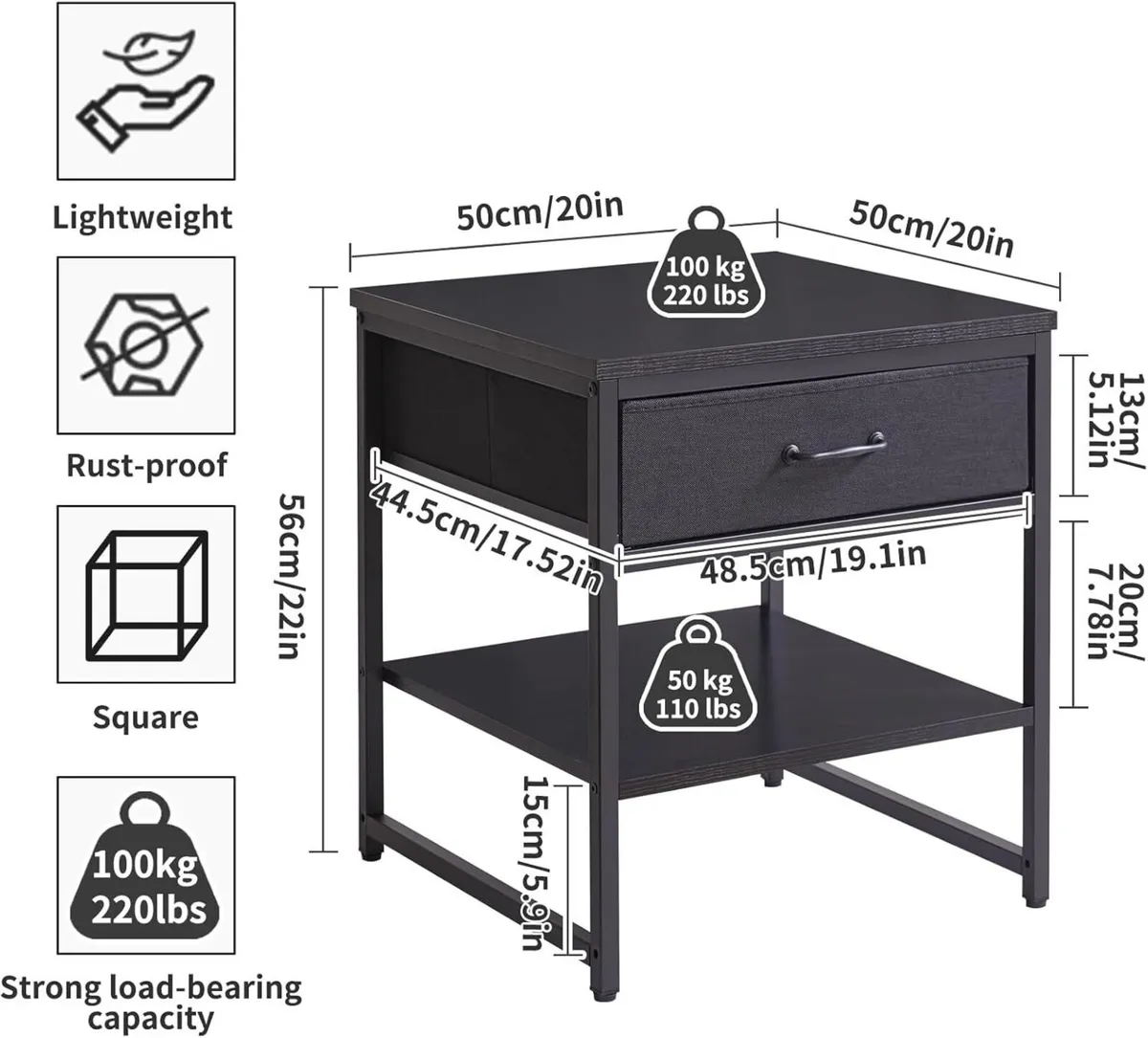 Large End Table with Fabric Drawer Adjustable - Image 3