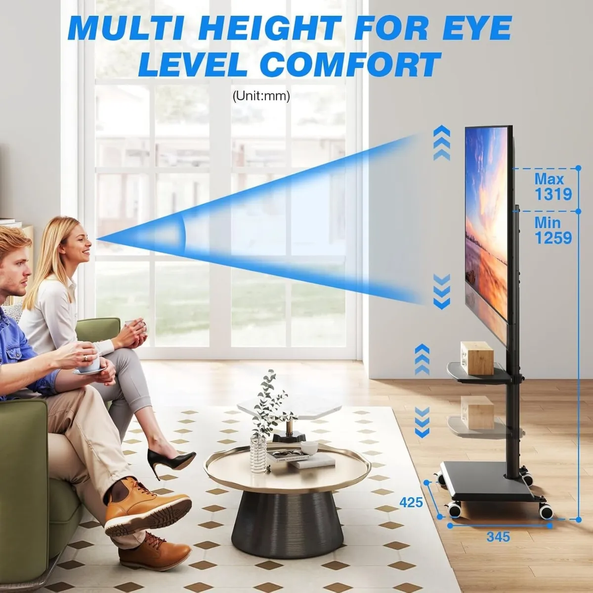 TV Stand on Wheels for 27-55 Inch Black Mobile - Image 4