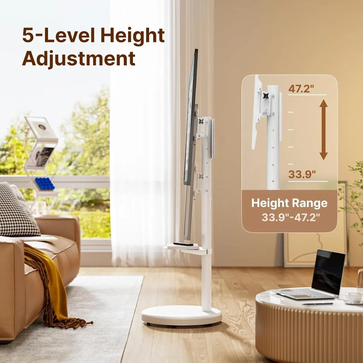 Height Adjustable Rolling TV Stand for 37-86 Inch - Image 2