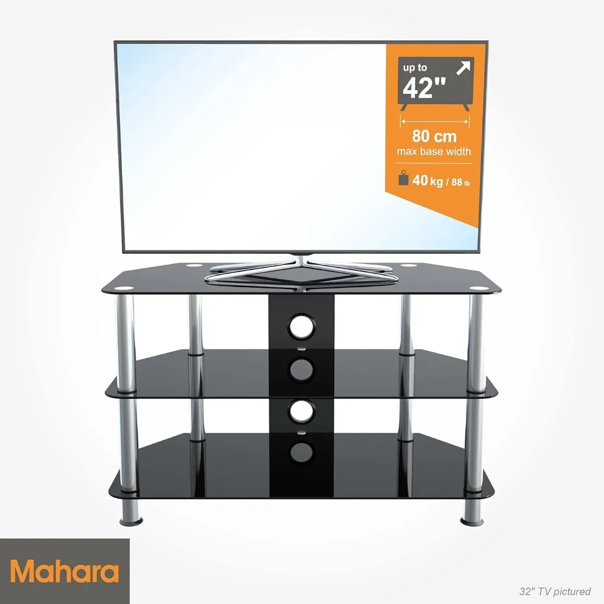 Glass Corner TV Stand – Universal Black Unit 80cm - Image 2