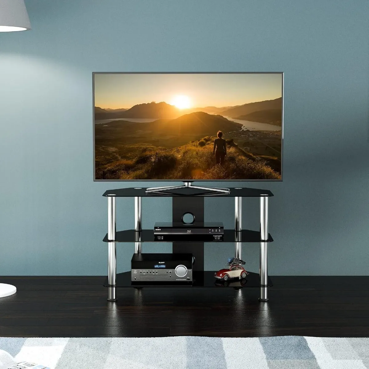 Glass Corner TV Stand – Universal Black Unit 80cm - Image 4