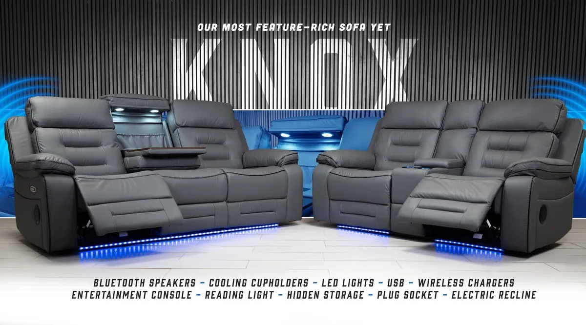 Knox Electric Grey Recliner Sofa Set - Image 1