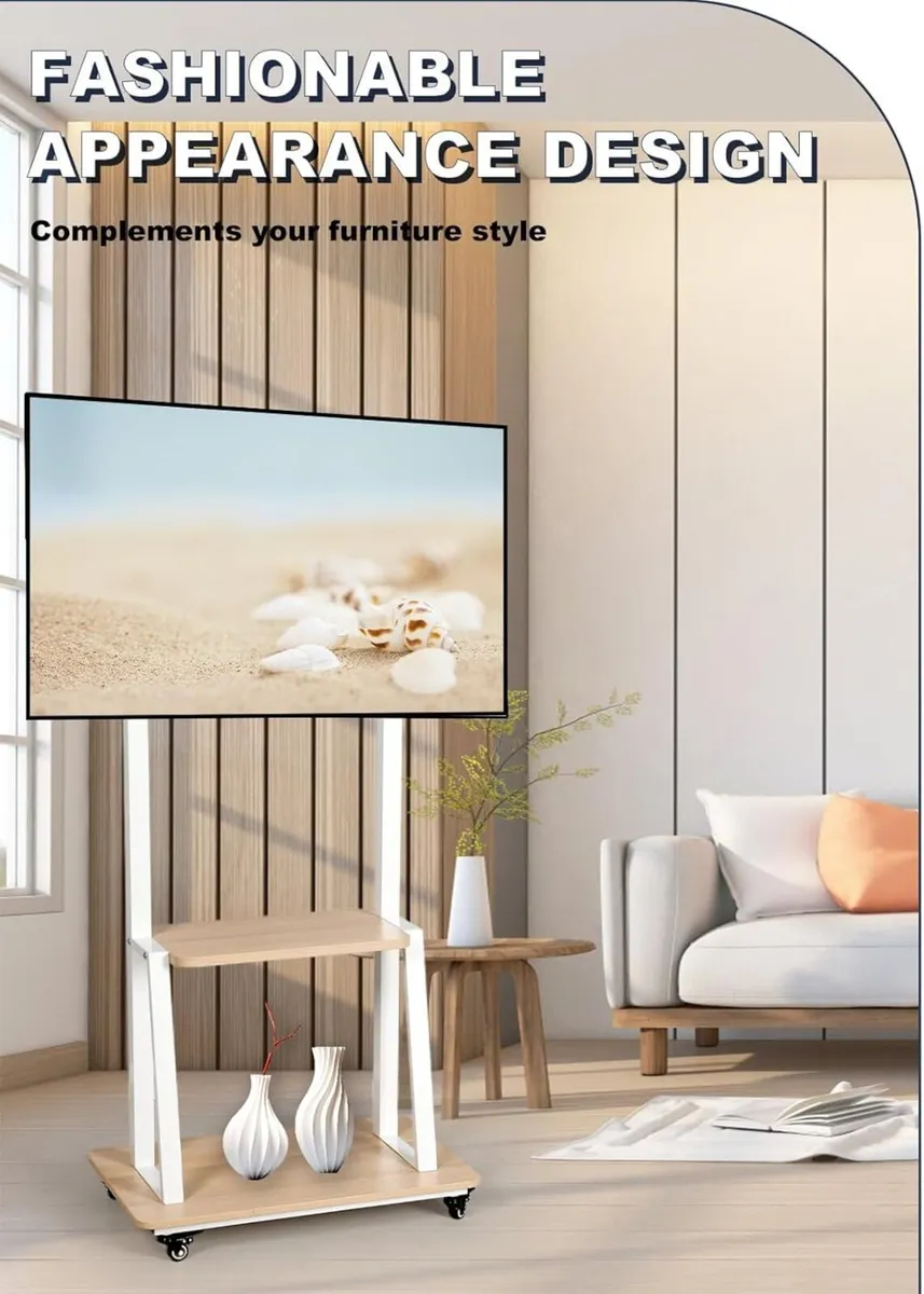 Mobile TV Stand on Wheels Rolling cart for 32-75 - Image 2