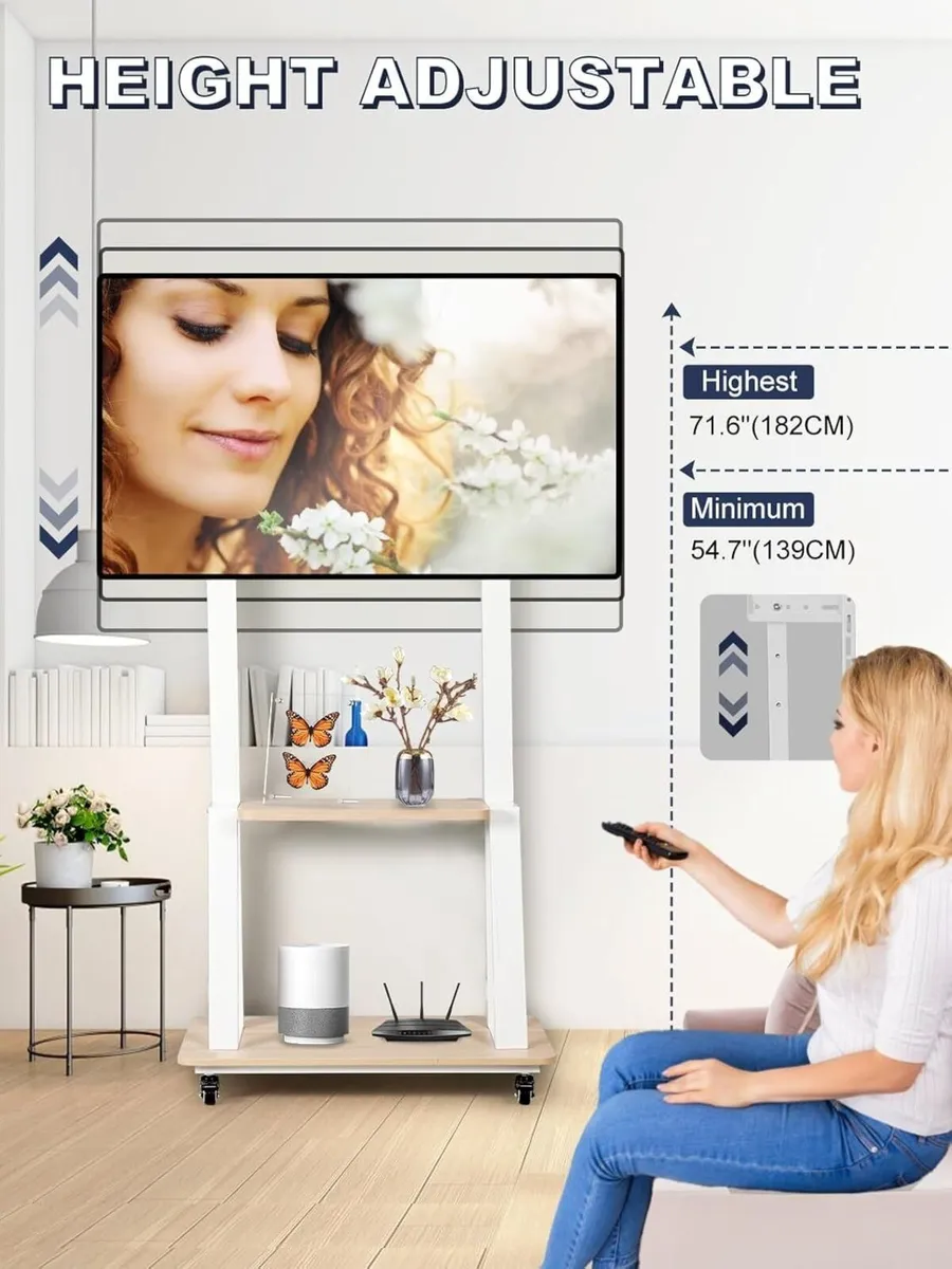 Mobile TV Stand on Wheels Rolling cart for 32-75 - Image 3