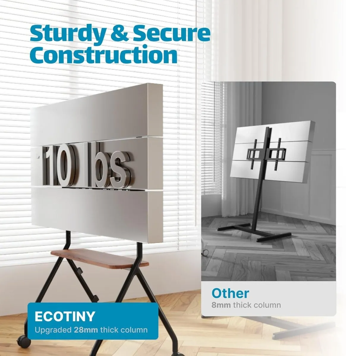 Mobile TV Stand on Wheels for 49–80 Inch TVs - Image 2