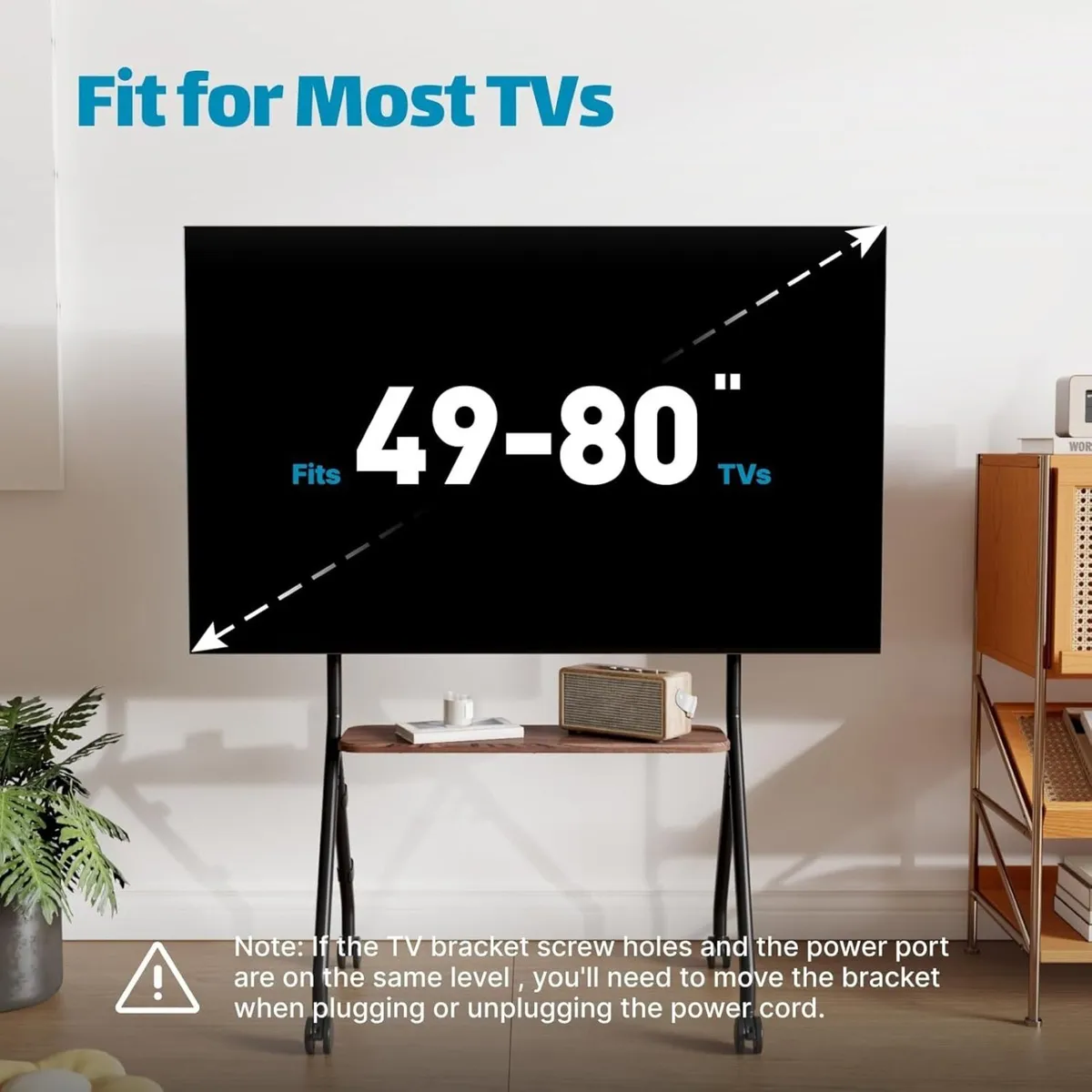 Mobile TV Stand on Wheels for 49–80 Inch TVs - Image 3