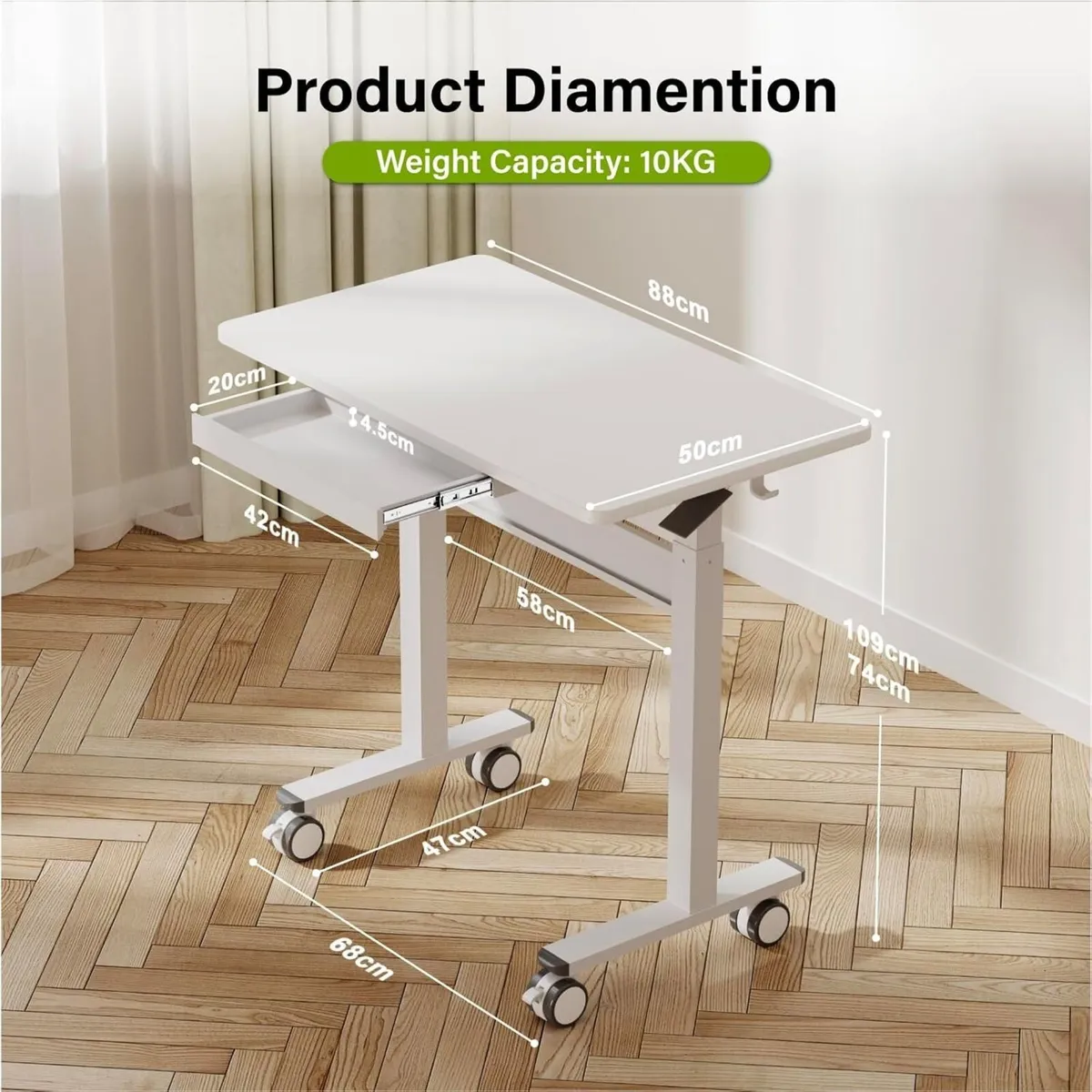 Mobile Standing Desk with Wheels 88x50 cm - Image 2