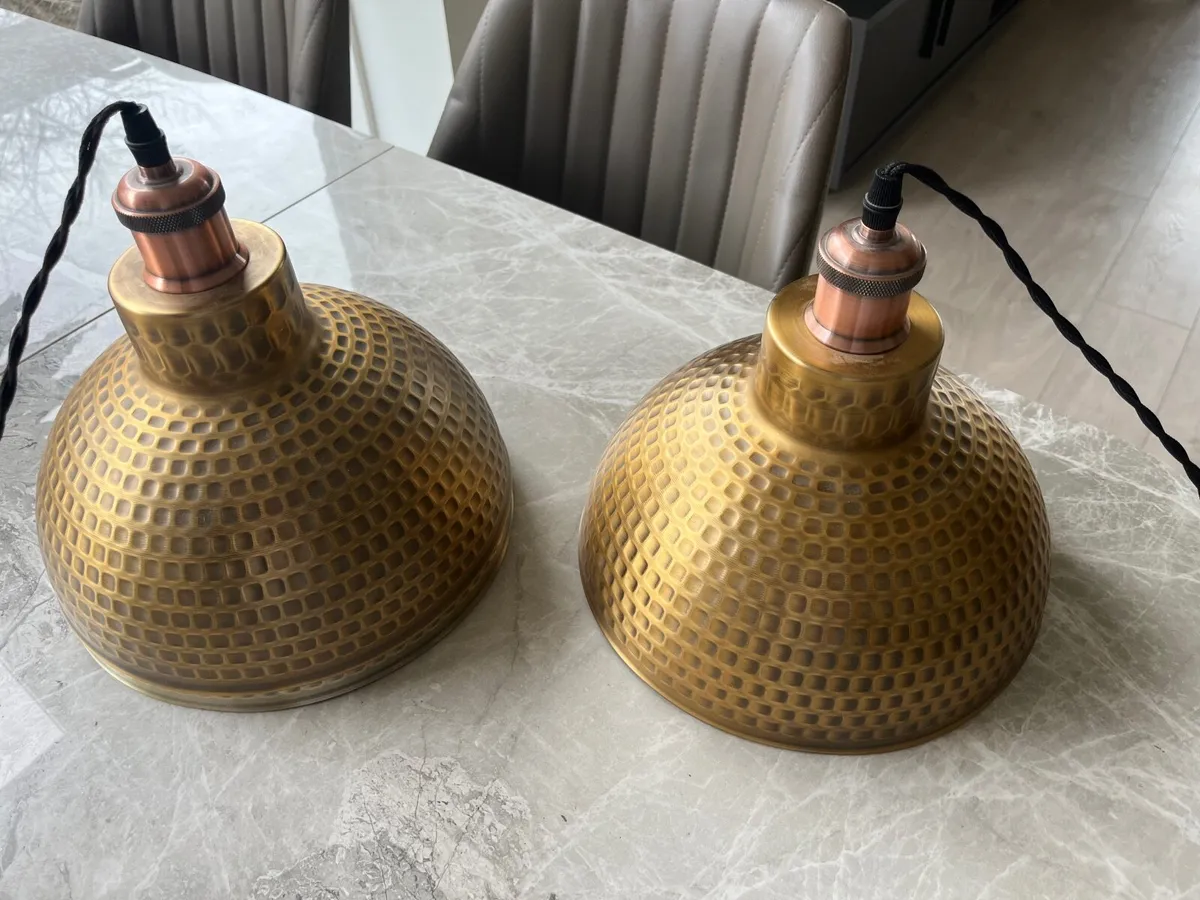 Pair bronze hanging lights - 4m cord with dimmers - Image 4